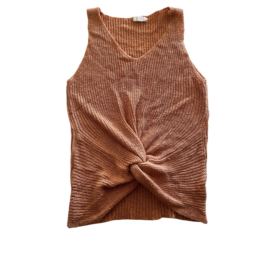 La Miel Womens Twist Front Knit Sweater Tank Top Terracotta Orange V-Neck Small
